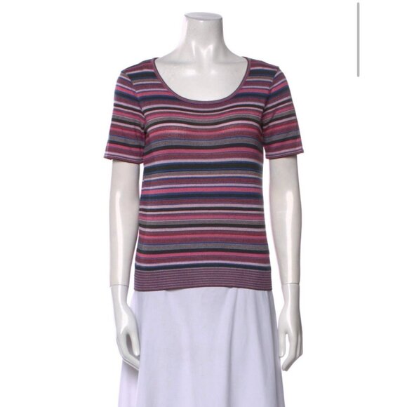 Missoni Sport Authentic Pink Black Blue Striped Knit Short Sleeve Top Medium - Picture 1 of 7
